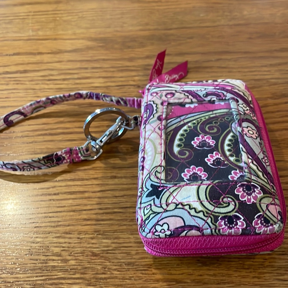 Vera Bradley wallet, small, pink paisley, outer and inner pockets, zip close